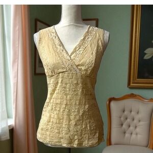 New York Company Y2K‎ Ecru Sheer Lace Baby Doll Sleeveless Top Size M